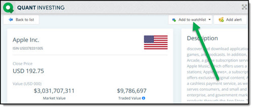 how to add company to watchlist from the dashboard