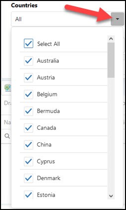 Click to select countries to stock screen