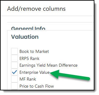 Select Enterprise Value as output column