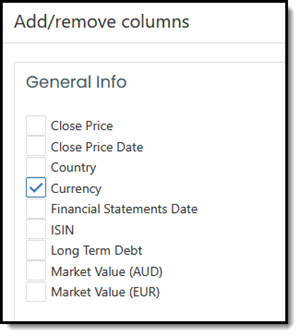 Select the primary currency column