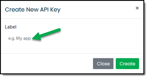Quant Investing API key creation dialog showing the API name field