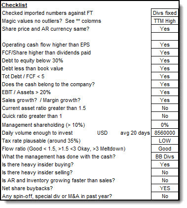 Shareholder Yield Letter investment checklist