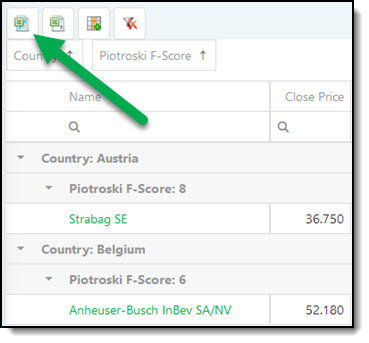 Group screener results Excel export