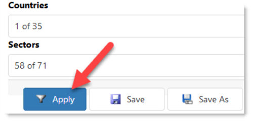 Click apply to start the stock screener