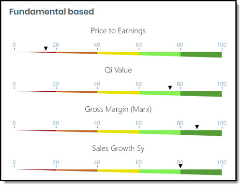 Company comparison dashboard gauges - Fundamental indicators