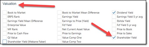 Select Shareholder Yield as an output column