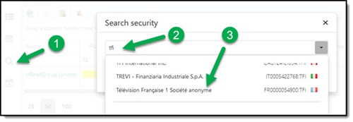 Screener upgraded search function ticker and ISIN included