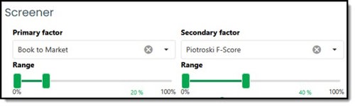 Screen for low Price to Boob high Piotroski F-Score companies