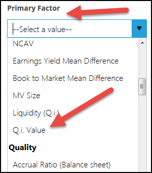 Select Qi Value in the screener