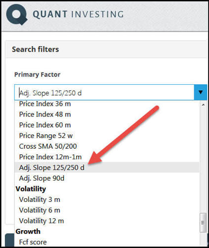 How to select the Adjusted Slope 125/250 day ratio