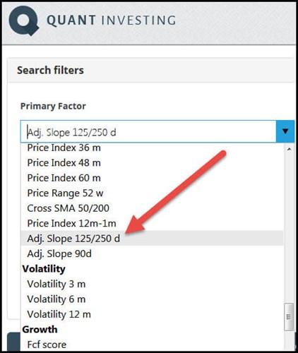 How to select the Adjusted Slope 125/250 day ratio
