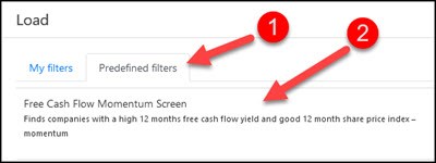 Load Free Cash Flow Momentum Stock Screen