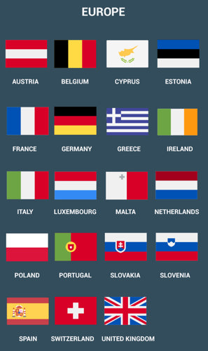 Countries Europe included in the Quant Investing stock screener