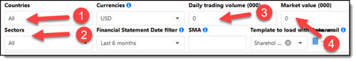 Shareholder Yield Screener settings