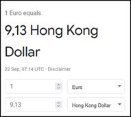 Value of EUR 1 in HKD