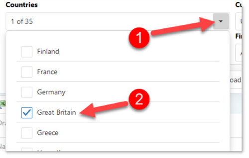How to select a country in the stock screener