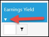 How to sort the stock screen results by Earnings Yield